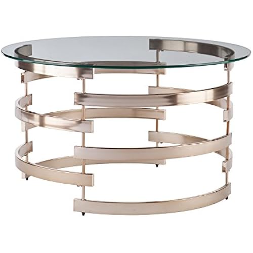 SEI Furniture Belmar Contemporary Round Glass Top Coffee Table, Champagne