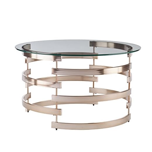 SEI Furniture Belmar Contemporary Round Glass Top Coffee Table, 32D x 32W x 18.5H in, Champagne