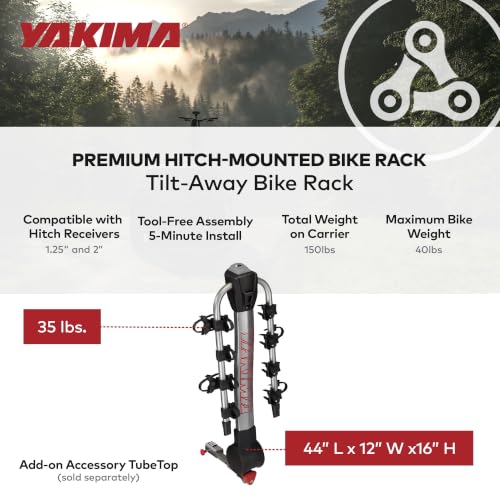 Image of YAKIMA, RidgeBack Tilt-Away Hitch-Mounted Bike Rack for Cars, SUVs, Trucks and More, Fits 1.25 inch and 2 inch Hitches