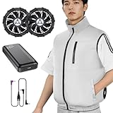 [Sumeriy] ファン付き作業服 【2025年 30000mAhバッテリー付き＆超高出力】 空調作業服 4段階風量調節 パワフル送風 3D循環送風 最大30時間連続使用 空調ベスト 省エネ 静音 熱中症対策 暑さ対策 UVカット 紫外線対策 USB給電 洗濯可能 男女兼用 アウトドア 通勤 在宅 通学 (JP, アルファベット, XL, ホワイト)