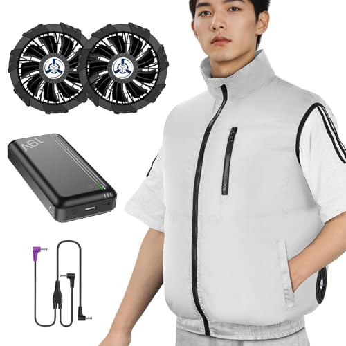 [Sumeriy] ファン付き作業服 【2025年 30000mAhバッテリー付き＆超高出力】 空調作業服 4段階風量調節 パワフル送風 3D循環送風 最大30時間連続使用 空調ベスト 省エネ 静音 熱中症対策 暑さ対策 UVカット 紫外線対策 USB給電 洗濯可能 男女兼用 アウトドア 通勤 在宅 通学 (JP, アルファベット, XL, ホワイト) - Sumeriy - 商品画像