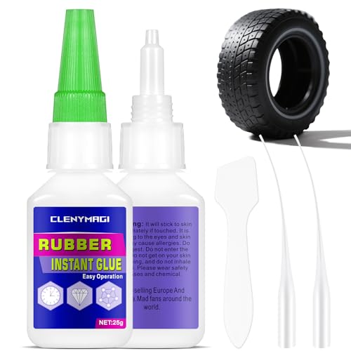 2 Pcs Clear Rubber Glue, Fast Drying Super Glue for RC Tire, Shoes, Belt, Soles, Hose, Mat Repair and More, Waterproof, Heat-Resistant Strong Adhesive