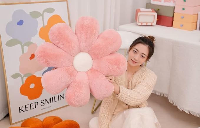 Image of RVA Plushy Sunflower Cushion|Throw Pillow|Fibre Filling Pillows for Head Rest for Home Office Sofa Decorative Cushions for Kids Room Living Room, Bedroom (Pink, Size 35 CM)