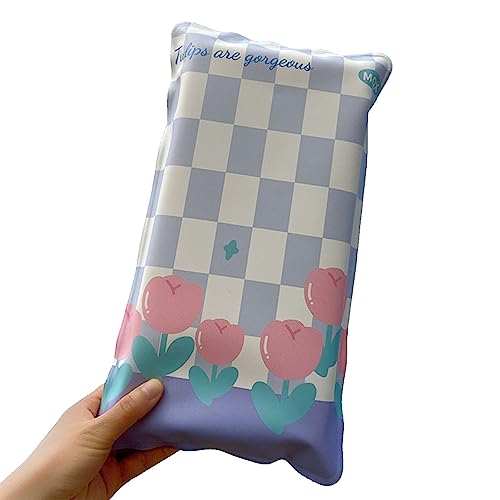Fyearfly Almohada de hielo con relleno de agua para niños, tapete refrescante de verano, diseño de dibujos animados, tulipanes a cuadros azules, almohadilla multifuncional para silla