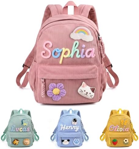 Personalized Backpacks for Girls Boys, Custom Corduroy Backpack with Name