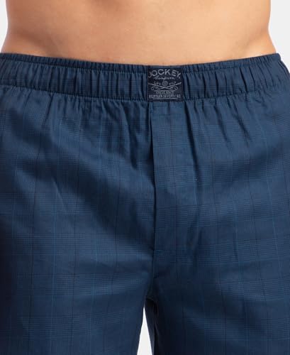 Image of Jockey HG18 Men's Tencel Lyocell Cotton Checkered Boxer Shorts with Side Pockets Poseidon XL