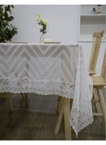 Nappe rectangulaire 140x180 cm lavable en polyester blanc pour table de repas - 3