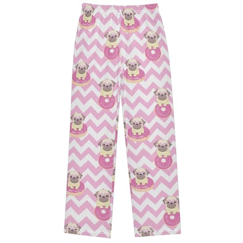 Boy's Pants Pink Funny Pug Donut Jogger Pants Elastic Waist Long Bottoms Trousers with Pockets 6-14 Years