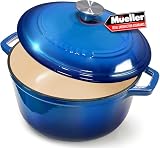 Picture of MUELLER HOME 4.5 QT Enameled Cast Iron Dutch Oven, Heavy-Duty Casserole Dish and Braiser Pan with Lid and Stainless Knob, Oven-Safe up to 500° F & Across All Cooktops, Aqua Blue