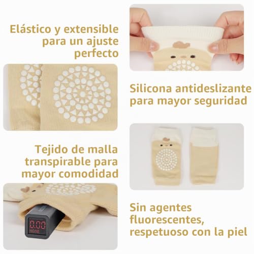 Miniatura 3 de Aoote Rodilleras Bebé,6 Pares De Rodilleras Para Gatear Para Bebés Con Puntos De Goma,Rodilleras Gatear Bebé Antideslizantes Algodón Unisex,Cómodos Y Elásticos Para Niños De 1 A 3 Años