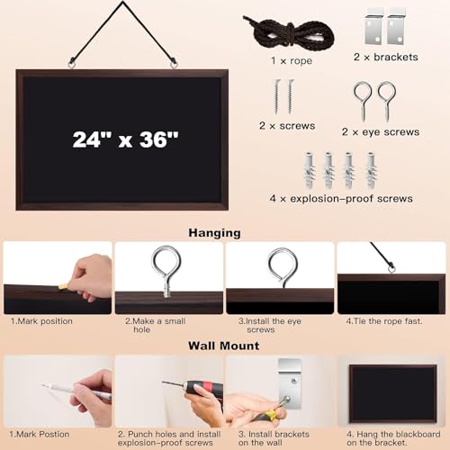 Comix Magnetic Chalkboard, 36 x 24 Inches Wooden-Framed Blackboard, Hanging Chalk Board for School Office Home and Restaurant Menu - Thumbnail 7