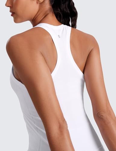 CRZ YOGA Seamless Workout Tank Tops for Women - Athletic Running Gym Sleeveless Shirts Crewneck Racerback Breathable White Medium
