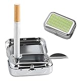 Upgrade Portable Ashtray, VOVCIG Pocket Ashtray Windproof Ashtray with Lid Stainless Steel Car Ash Tray for Car Outdoor Cigars (Green)