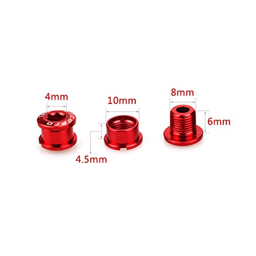 Cysky Single Chainring Bolts 5 Pack M8 Single Short Chain Ring Bolts Fit For Road Bike, Mountain Bike, Bmx, Mtb, Fixie (Aluminum Alloy, Cnc, Red) #TOP2