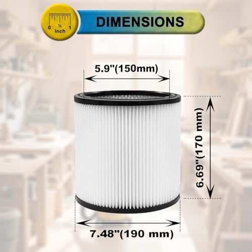 Image of 2 Pack 08-2566B Filters for Most Stanley 5, 6-18 Gallon Wet /Dry Vacuums | Models# SL18115 SL18115P SL18116 SL18116P SL18191P SL18199P SL18117 SL18701P-10A, High Efficiency Shop Vac Filters with Lids