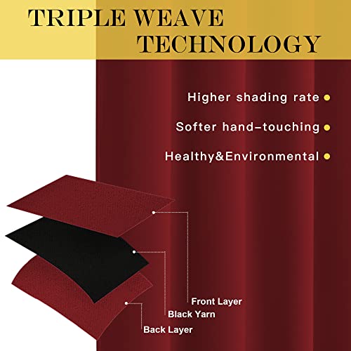 NICETOWN Burgundy Red Blackout Curtains for Bedroom/Living Room 132 Inch Length - Thermal Insulated Room Darkening Grommet Top Window Curtains (100 by 132 - Inch, 1 Panel)