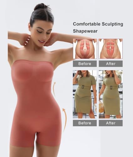 Image of SHAPERX Strapless Shortie Bodysuit for Women Tummy Control Shapewear Seamless Sculpt Body Shaper with Removable Straps