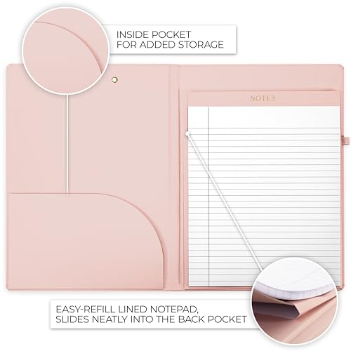 Image of Aesthetic Clipboard Folio with Refillable Lined Notepad & Interior Pocket - Cute Padfolio /Legal Pad Holder for Women - Easily Organize Notes at Work, School, or Home