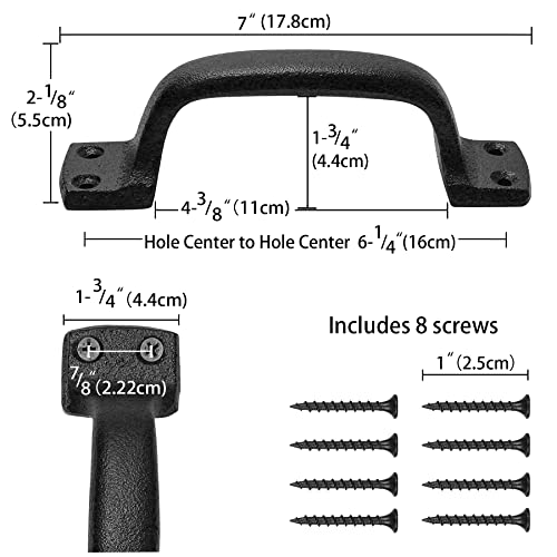 Keponbee Rustic Barn Door Handles Black Cast Iron Gate Handle Vintage Metal Solid Heavy Duty Sliding Door Handle Fence Cabinet Pull Grab Handle (Set Of 2)，7 Inch #TOP1
