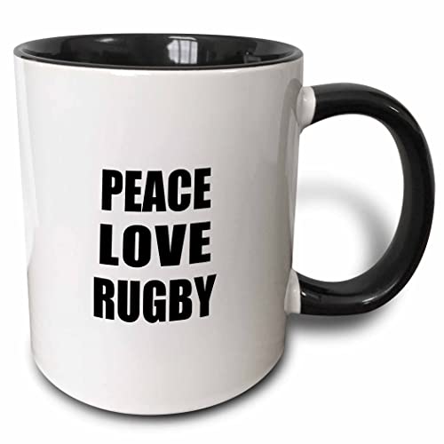 3dRose mug_184905_4 Peace Love and Rugby - Things that make me happy - Ruggers player gift - Two Tone Black Mug, 11oz
