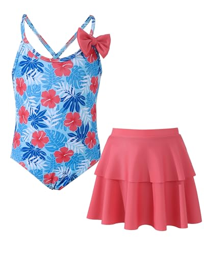 Saeaby Girl One Piece Swimsuit Bathing Suits for Girls with Ruffle Skirt Crisscross Hawaii Swimwear 3-8 Years Old