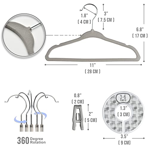 Babyrish Velvet Baby Hangers 30 Pack, Ultra Thin Nonslip Nursery Clothes Hangers With 8Pcs Cute Clothing Dividers And 10Pcs Hanger Clips For Baby Boys & Girls Closet Organizer, Grey Kids Hangers #TOP2