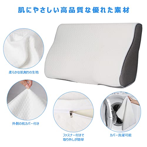 Opiqcey (オピックセイ) 枕 まくら 低反発 立体構造 通気性 健康 安眠枕 快眠 寝心地良い 頚椎サポート 肩こり解消 カバー洗濯可（ホワイト+グレー 50×30×11/6cm） [4]