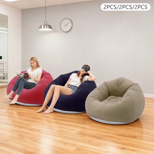 Image of 6 Pcs Inflatable Bean Bag Chairs with Foot Air Pump Outdoor Blow up Couch Folding Portable Inflatable Couch for Camping Movie Night, Lazy Sofa Chair (2 Coffee+2 Deep Blue +2 Red)