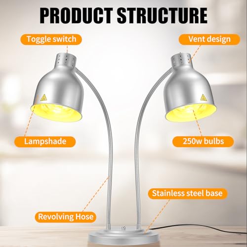 Frypls JR-01 Food Heat Lamp,500W Commercial Grade Adjustable 2-Head Warmer Warming Light thumb #1