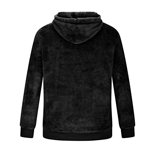 Badhub Men's Faux Fur Double Fuzzy Pullover Hoodie Long Sleeve Fluffy Sherpa Sweatshirt Winter Fall Fleece Hoody Outwear Black #TOP4