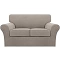 Turquoize 3 Piece Stretch Sofa Covers Loveseat for 2 Cushion Couch Covers Slipcovers Including Base Cover and 2 Individual Seat Cushion Covers, Thick Jacquard Customized Fitting (Medium, Taupe)