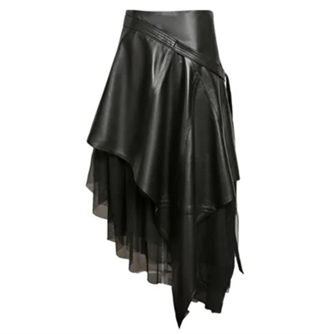Gonna lunga lunga lunga in vera pelle con cintura Gonna lunga irregolare