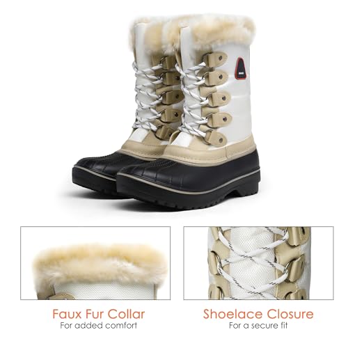 DREAM PAIRS Women's Snow Boots,Size 12,Beige/white,DP-CANADA