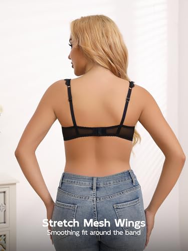 Image of Lace Bra Bralette Push Up Unlined Demi Bras Sheer Mesh Balconette with Underwire