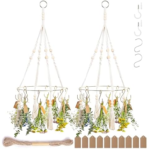 PROTITOUS 2pack Herb Drying Rack with 20pcs Golden Herb Dryer Hooks and 25PCS Brown Gift Tags and 32ft Natural Jute Twine herb Dryer,herb Dryer,Hanging Herb Dryer Rack(tassels style) Cover