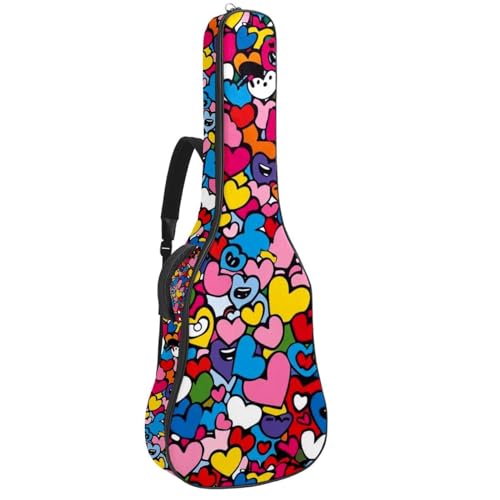 Housse de guitare basse et acoustique 104 cm à motif cœurs colorés