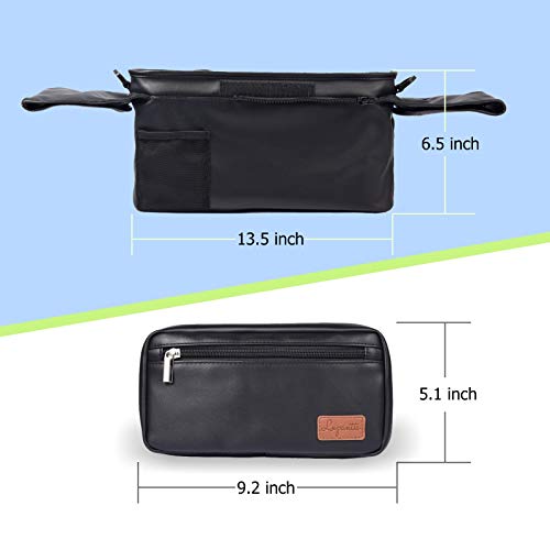 Waterproof Universal Stroller Organizer with Insulated Cup Holders, Lupantte Premium Leather Oil-Resistant Baby Stroller Organizer Fit for Britax, Graco, Baby Jogger, BOB Stroller, etc. Easy to Clean