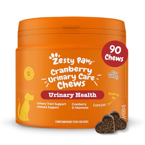 Zesty Paws Urinary Care Chews for Dogs | Supports Urinary Tract & Immune Function, Maintain pH Balance, Helps Incontinence | Contains Cranberry Powder, D-Mannose, Vitamins C| Turkey Flavour | 90 Chews
