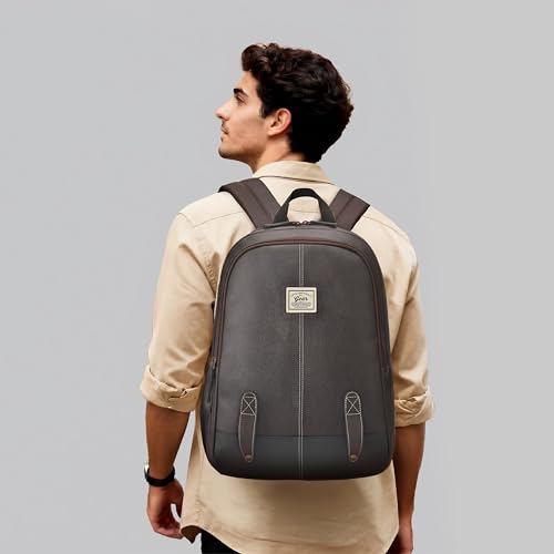Image of Gear Eco Classic 16 inch /20L Medium Water Resistant Faux Leather Daypack | Casual Backpack | Travel Bag for Men /Women (Brown - Black)