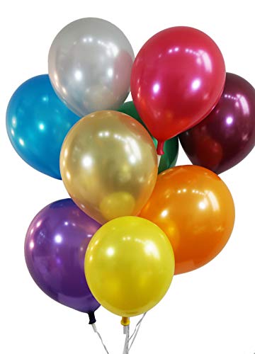 SHATCHI Metallic Colour Pearlized 12" Helium Quality Latex Balloons Birthday Wedding Anniversary Christening Christmas Communion Party Decoration Baloon, Assorted, 100pcs