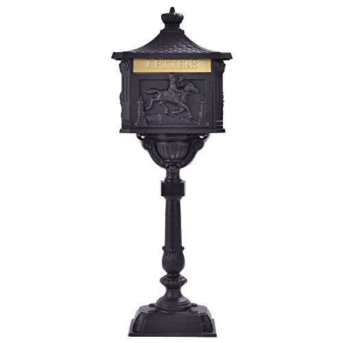 KCHEX Mail Box Heavy Duty Mailbox Postal Box Security Cast Aluminum Vertical Pedestal (Black) - Thumbnail 2