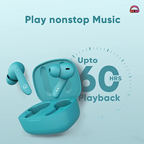 Image of EKKO Earbeats T06 in-Ear Truly Wireless Earbuds with 60H Playtime,10MM Driver, ENC Call Noise Cancellation, Touch Control TWS, with Mic, Massive Bass, IPX4 Water Resistance (T06,Teal)