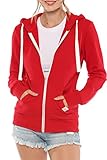 Urban Look Womens Active Long Sleeve Fleece Zip Up Hoodie with Plus Sizes (Small, B1 Solid Red)