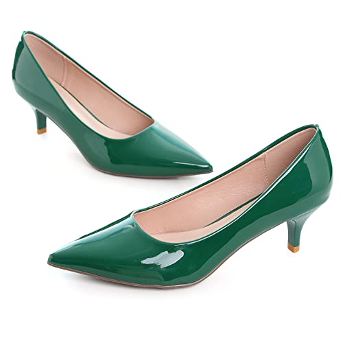 Image of Women's Low Kitten Heel Pumps Classic Fashion Dress Pumps Simple Heeled Shoes for Office Work
