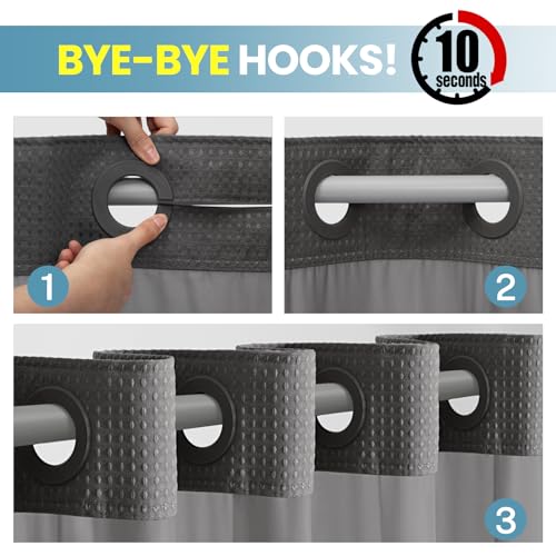Aovfy No Hook Waffle Shower Curtain with Liner, Dark Grey, 71x74 by Aovfy - Used condition - Image 6