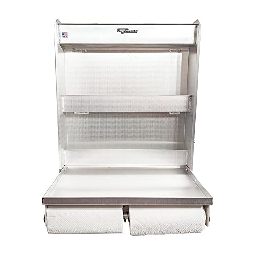 Pit Posse 445 Trailer Door Cabinet Organizer Senior Work Station Storage - Made In Usa - Flip Out Work Tray Spring Loaded Paper Towel Tensioner Aluminum Garage Bike Trailer Shop 25 X 6 X 30 (Silver) #TOP3