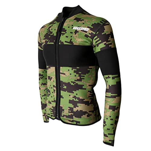 Chaqueta de neopreno para buceo de 2.5mm, color camuflaje verde, manga larga, talla X-Large miniatura 1