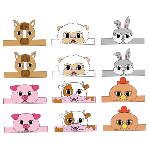 ELAYARD 12 Pezzi Cappellini di Carta a Forma di Corona Animali da Fattoria, Cappelli da Festa Compleanno Leggeri e Sicuri, Decorazioni per Feste di Compleanno e Anniversari