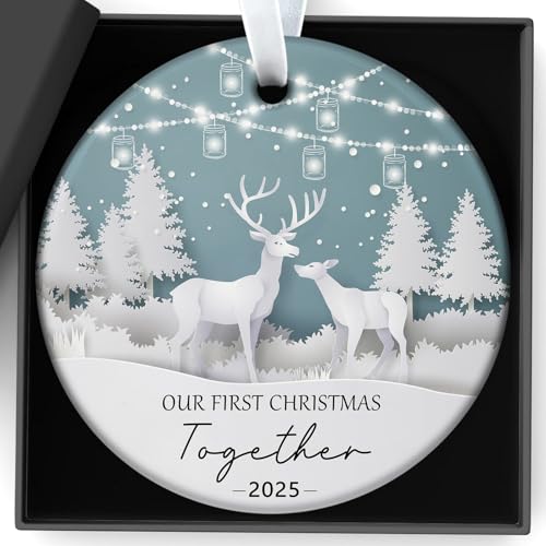 Christmas Ornaments 2025 Our First Christmas Together Ornament Newlywed Keepsake, 1st Married Christmas Decor for Bridal Shower Wedding New 3Inch Ceramic