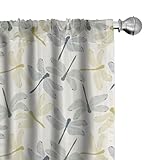 Ambesonne Dragonfly Window Curtains Pack of 2, Colorful Silhouettes of Exotic Insects Open Wings Beauty of Nature, Lightweight Set with Rod Pocket, 4 Panels of - 28' x 63', Green Mustard
